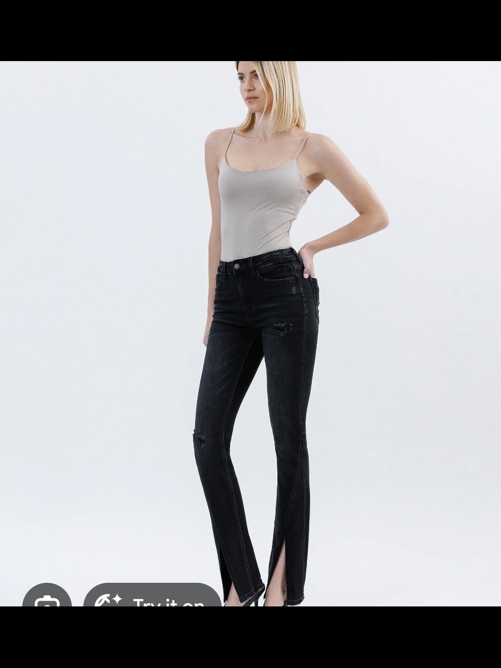 American Eagle Outfitters Black Straight-Leg Split-Hem Jeans